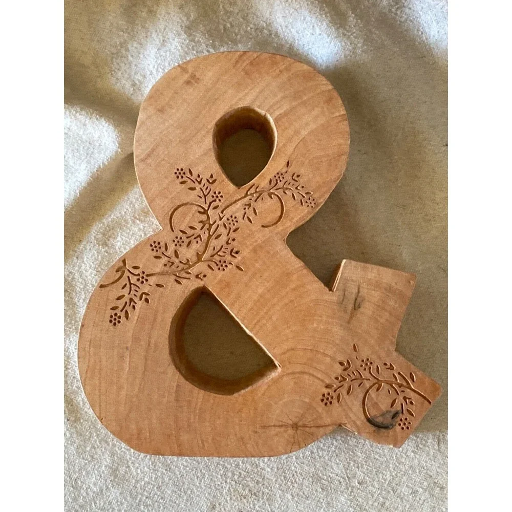 Boho hippie8x7x1.5 Hand Carved wood Letter “&” With Wall Mount Handmade In India - Picture 1 of 4
